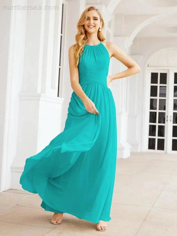 Numbersea Sleeveless Bridesmaid Dresses Long Prom Gown Zipper with Keyhole Back 28056 - Image 69