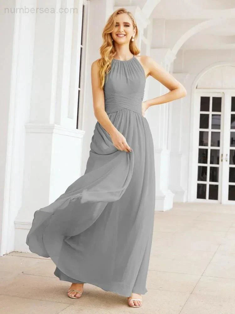 Numbersea Sleeveless Bridesmaid Dresses Long Prom Gown Zipper with Keyhole Back 28056 - Image 75