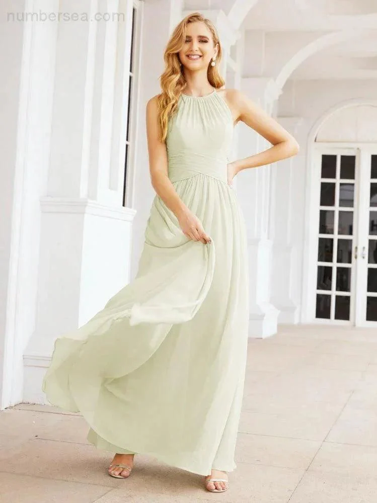 Numbersea Sleeveless Bridesmaid Dresses Long Prom Gown Zipper with Keyhole Back 28056 - Image 78