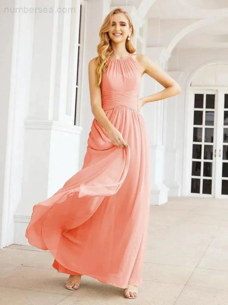 Numbersea Sleeveless Bridesmaid Dresses Long Prom Gown Zipper with Keyhole Back 28056 - Image 87