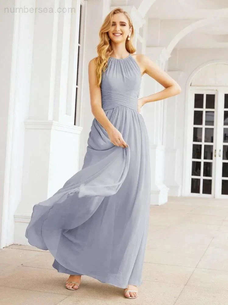 Numbersea Sleeveless Bridesmaid Dresses Long Prom Gown Zipper with Keyhole Back 28056 - Image 9