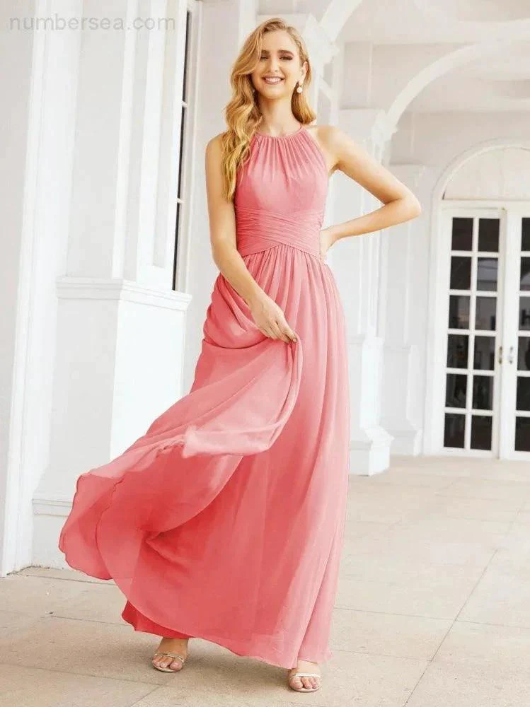 Numbersea Sleeveless Bridesmaid Dresses Long Prom Gown Zipper with Keyhole Back 28056 - Image 90
