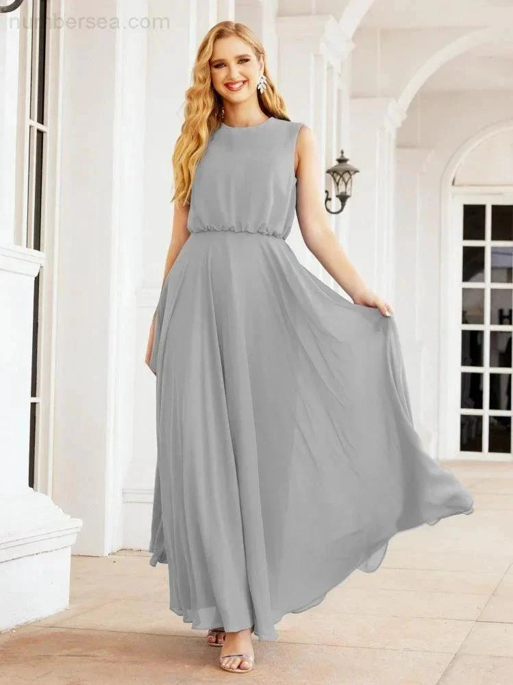 Numbersea Sleeveless Long Bridesmaid Dress A line Formal Evening Prom Gown 28025 - Image 100