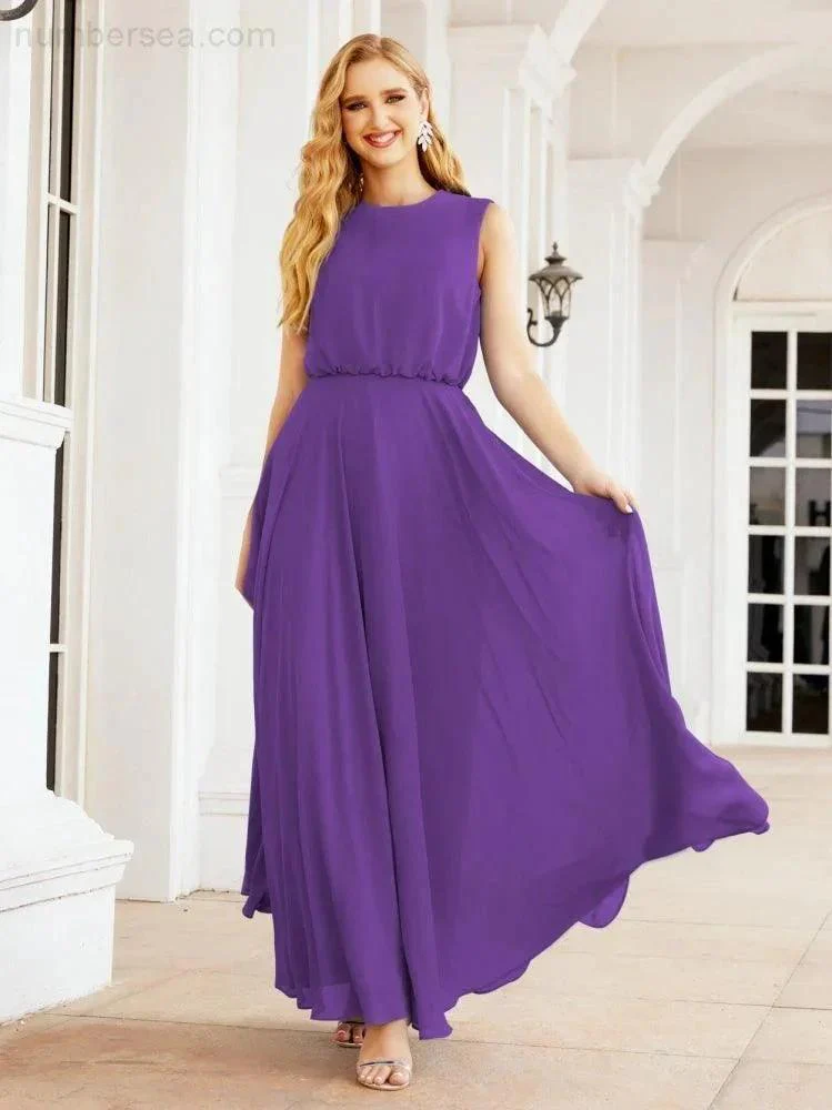 Numbersea Sleeveless Long Bridesmaid Dress A line Formal Evening Prom Gown 28025 - Image 112