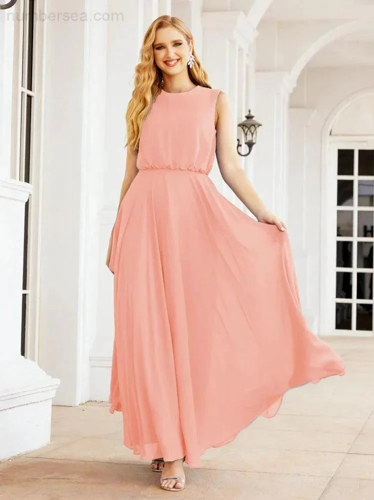 Numbersea Sleeveless Long Bridesmaid Dress A line Formal Evening Prom Gown 28025 - Image 116