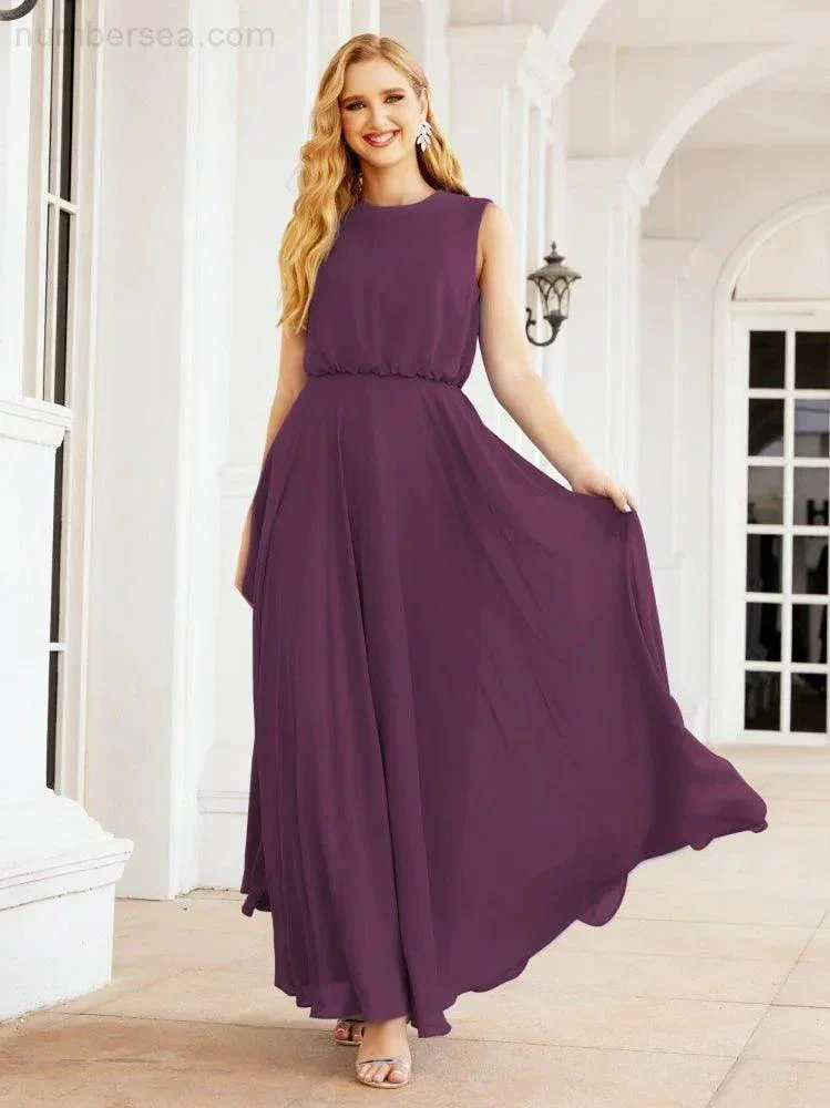 Numbersea Sleeveless Long Bridesmaid Dress A line Formal Evening Prom Gown 28025 - Image 124
