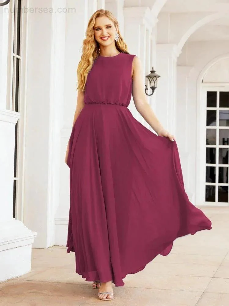 Numbersea Sleeveless Long Bridesmaid Dress A line Formal Evening Prom Gown 28025 - Image 136