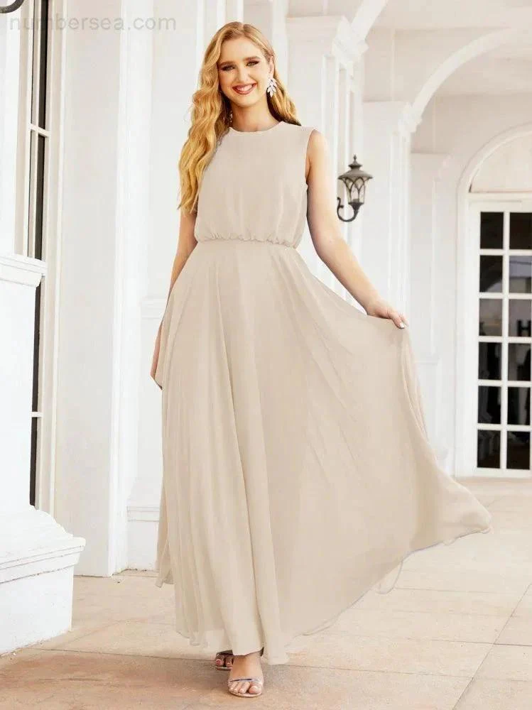 Numbersea Sleeveless Long Bridesmaid Dress A line Formal Evening Prom Gown 28025 - Image 140