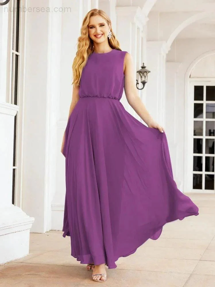 Numbersea Sleeveless Long Bridesmaid Dress A line Formal Evening Prom Gown 28025 - Image 144