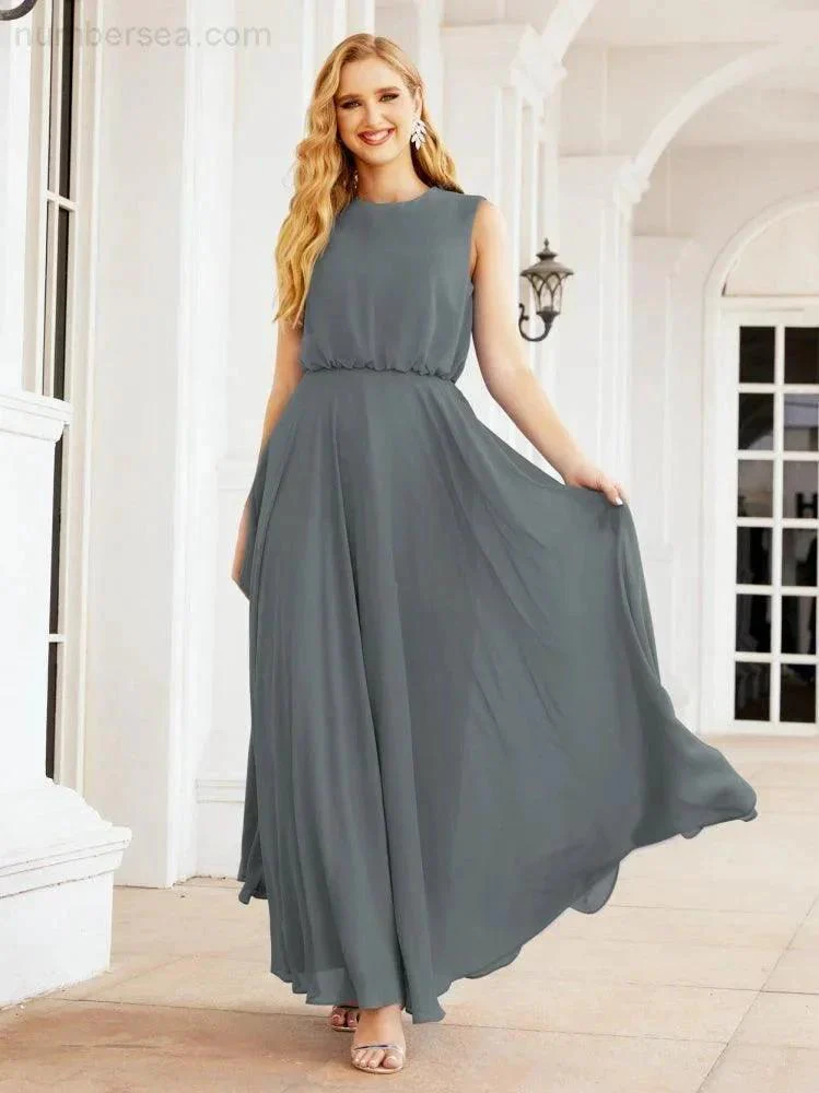 Numbersea Sleeveless Long Bridesmaid Dress A line Formal Evening Prom Gown 28025 - Image 152