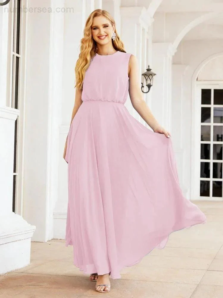 Numbersea Sleeveless Long Bridesmaid Dress A line Formal Evening Prom Gown 28025 - Image 156