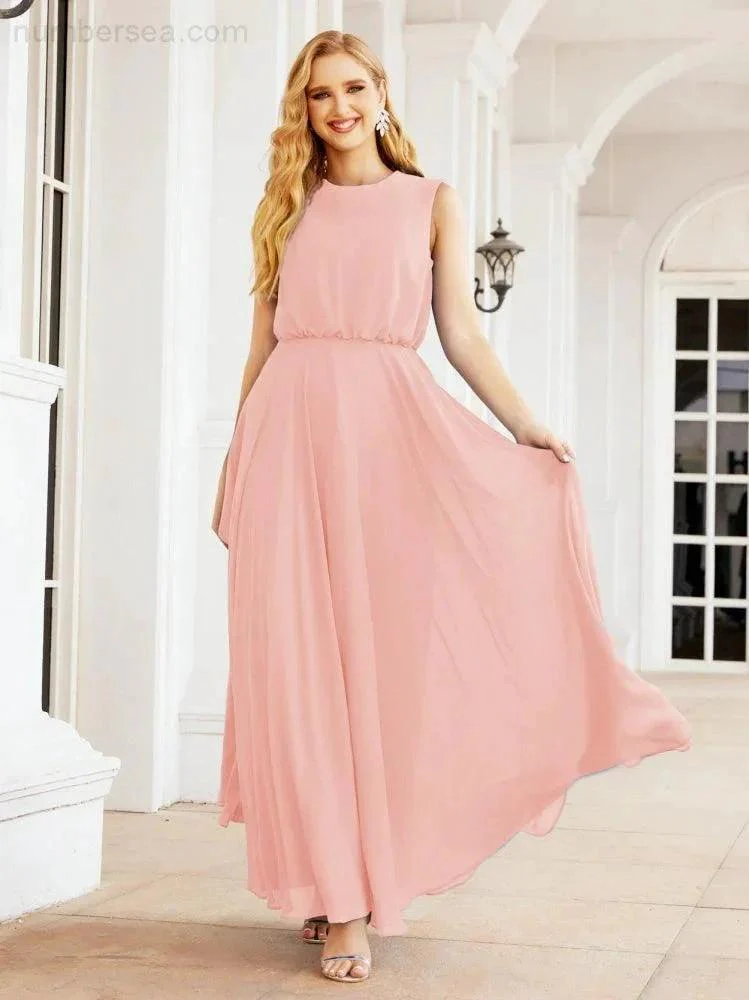 Numbersea Sleeveless Long Bridesmaid Dress A line Formal Evening Prom Gown 28025 - Image 160