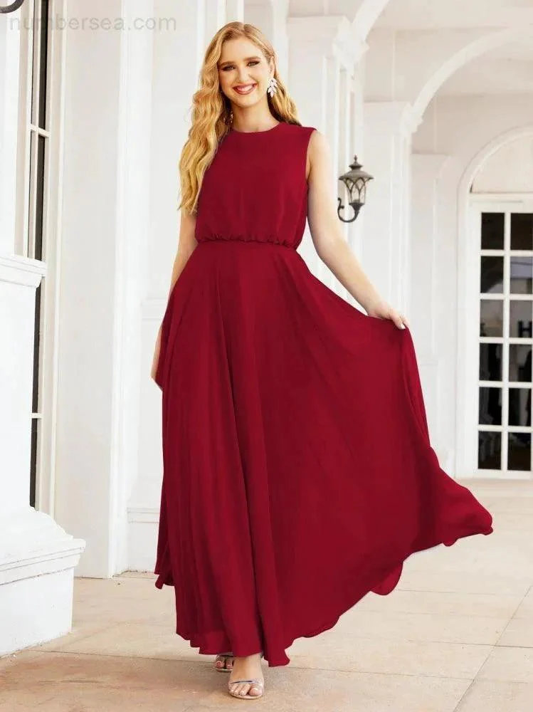 Numbersea Sleeveless Long Bridesmaid Dress A line Formal Evening Prom Gown 28025 - Image 164