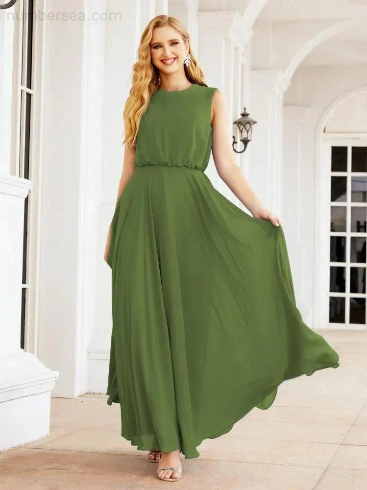 Numbersea Sleeveless Long Bridesmaid Dress A line Formal Evening Prom Gown 28025 - Image 28