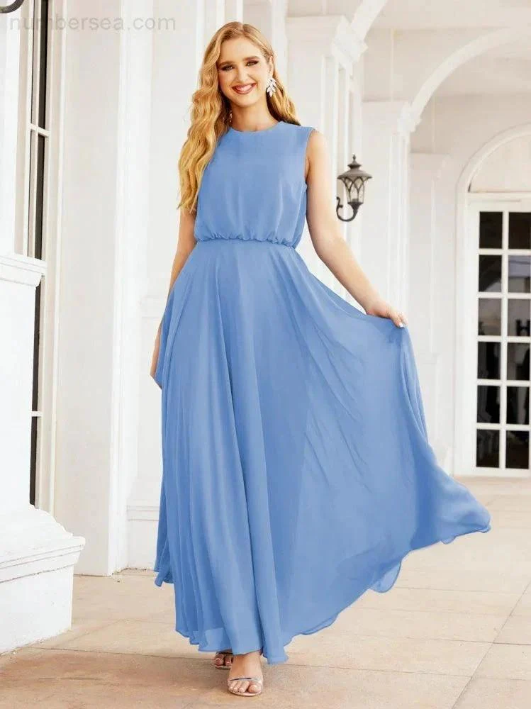 Numbersea Sleeveless Long Bridesmaid Dress A line Formal Evening Prom Gown 28025 - Image 40