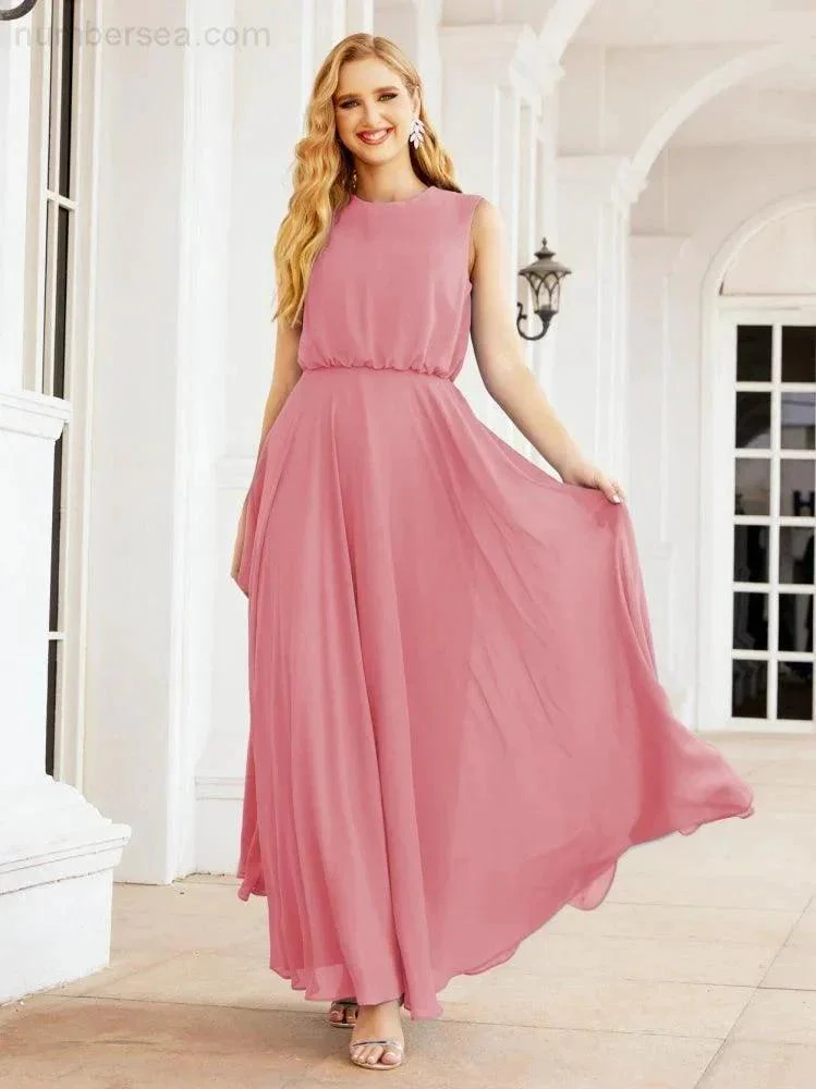 Numbersea Sleeveless Long Bridesmaid Dress A line Formal Evening Prom Gown 28025 - Image 44
