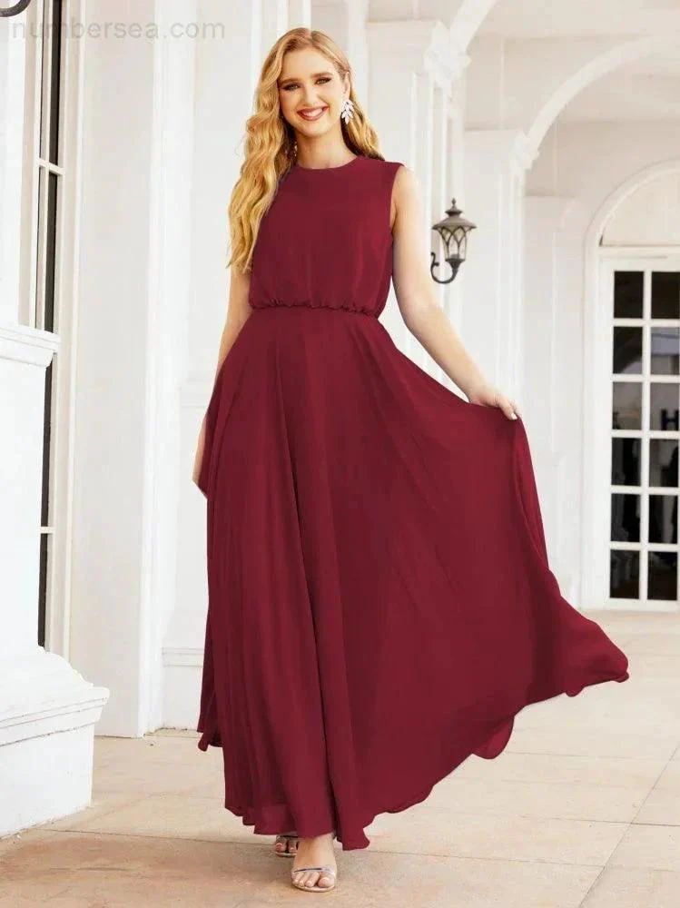 Numbersea Sleeveless Long Bridesmaid Dress A line Formal Evening Prom Gown 28025 - Image 48