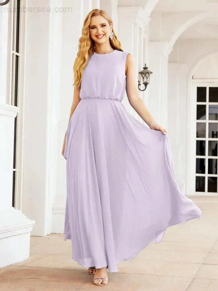 Numbersea Sleeveless Long Bridesmaid Dress A line Formal Evening Prom Gown 28025 - Image 56