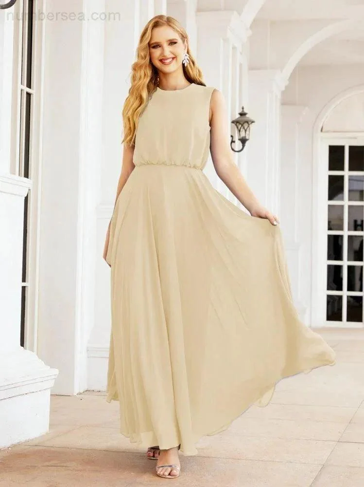 Numbersea Sleeveless Long Bridesmaid Dress A line Formal Evening Prom Gown 28025 - Image 64
