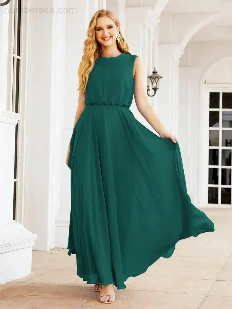 Numbersea Sleeveless Long Bridesmaid Dress A line Formal Evening Prom Gown 28025 - Image 68