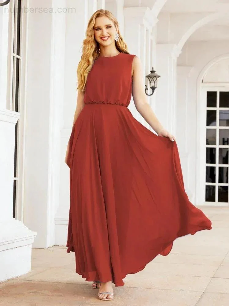 Numbersea Sleeveless Long Bridesmaid Dress A line Formal Evening Prom Gown 28025 - Image 76