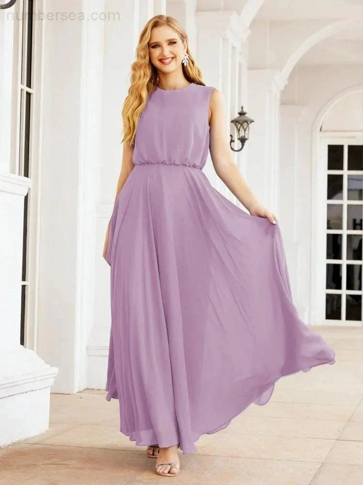 Numbersea Sleeveless Long Bridesmaid Dress A line Formal Evening Prom Gown 28025 - Image 84