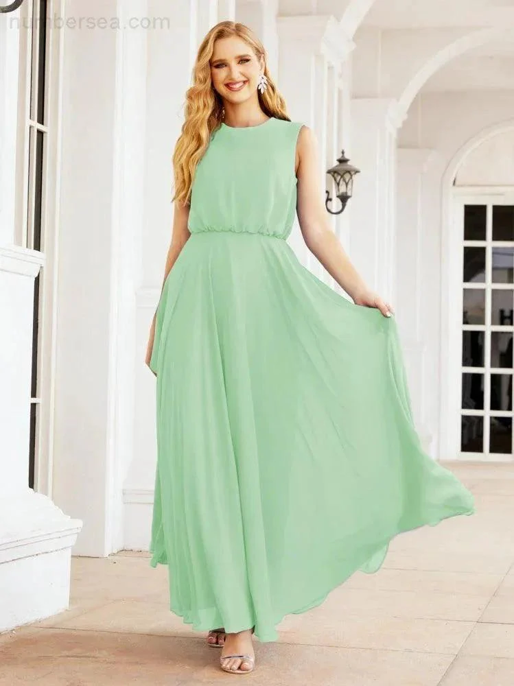 Numbersea Sleeveless Long Bridesmaid Dress A line Formal Evening Prom Gown 28025 - Image 88