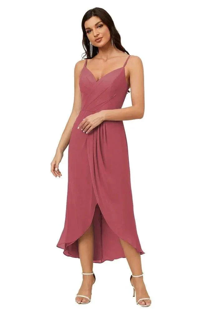 Numbersea Spaghetti Chiffon V Neck Bridesmaid Dress Mid-Length Slit Formal Prom Dress Homecoming Dress 2803 - Image 10