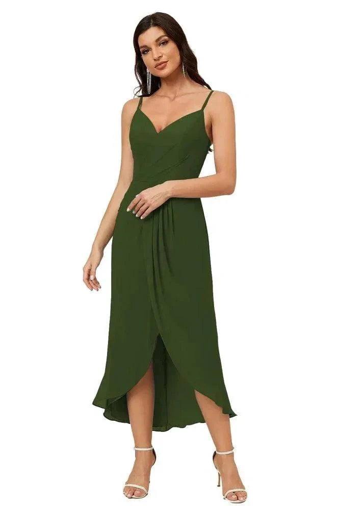 Numbersea Spaghetti Chiffon V Neck Bridesmaid Dress Mid-Length Slit Formal Prom Dress Homecoming Dress 2803 - Image 101