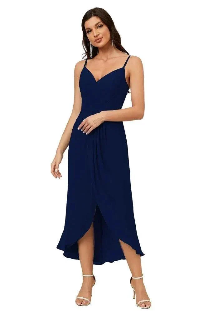 Numbersea Spaghetti Chiffon V Neck Bridesmaid Dress Mid-Length Slit Formal Prom Dress Homecoming Dress 2803 - Image 118