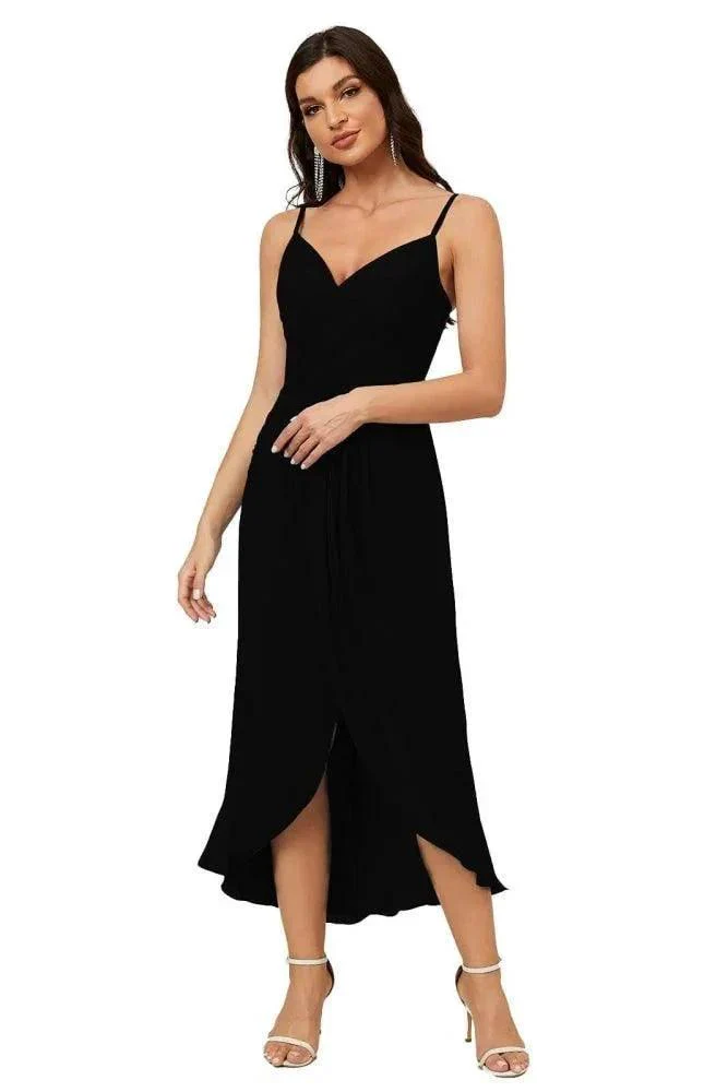 Numbersea Spaghetti Chiffon V Neck Bridesmaid Dress Mid-Length Slit Formal Prom Dress Homecoming Dress 2803 - Image 15
