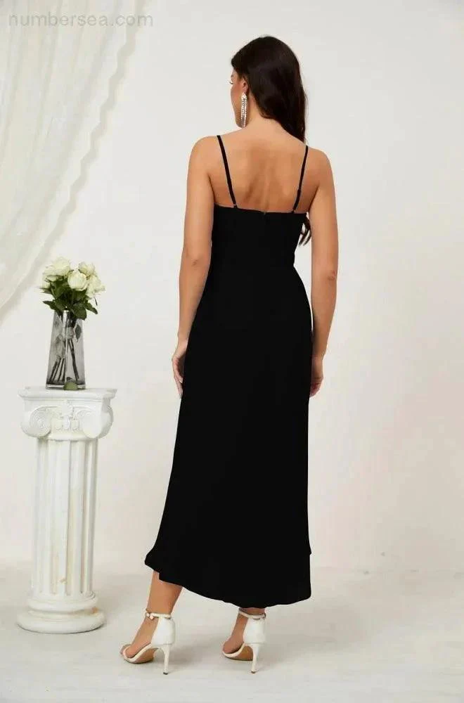 Numbersea Spaghetti Chiffon V Neck Bridesmaid Dress Mid-Length Slit Formal Prom Dress Homecoming Dress 2803 - Image 16