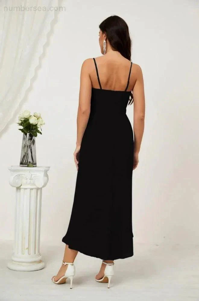Numbersea Spaghetti Chiffon V Neck Bridesmaid Dress Mid-Length Slit Formal Prom Dress Homecoming Dress 2803 - Image 19