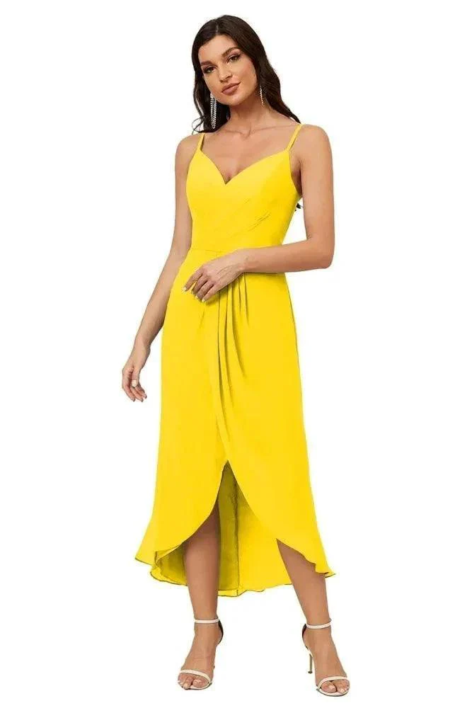 Numbersea Spaghetti Chiffon V Neck Bridesmaid Dress Mid-Length Slit Formal Prom Dress Homecoming Dress 2803 - Image 20