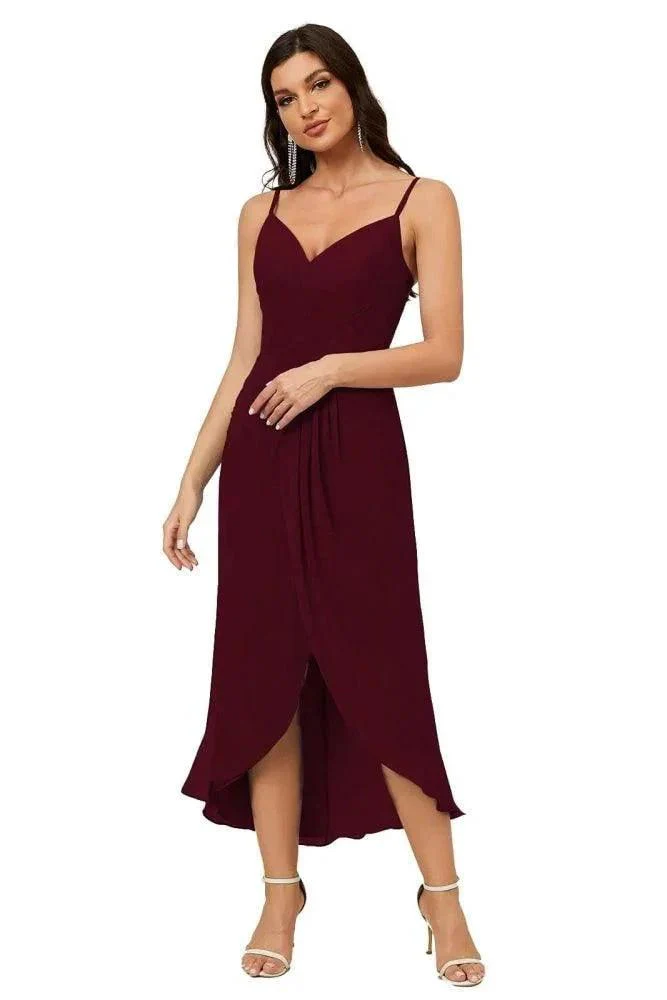 Numbersea Spaghetti Chiffon V Neck Bridesmaid Dress Mid-Length Slit Formal Prom Dress Homecoming Dress 2803 - Image 26