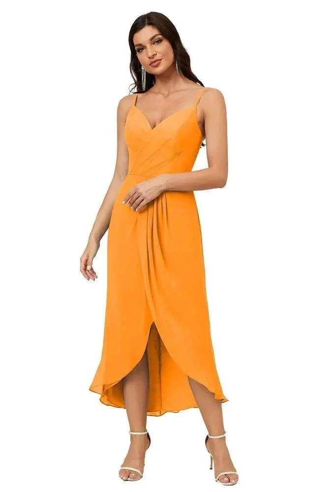 Numbersea Spaghetti Chiffon V Neck Bridesmaid Dress Mid-Length Slit Formal Prom Dress Homecoming Dress 2803 - Image 31