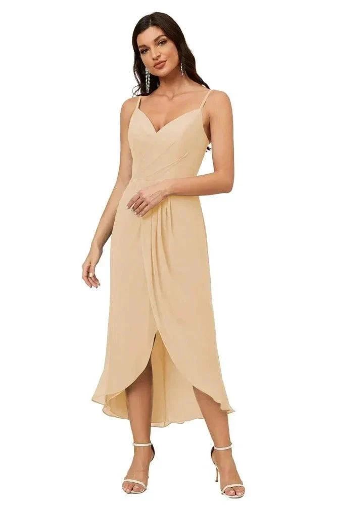 Numbersea Spaghetti Chiffon V Neck Bridesmaid Dress Mid-Length Slit Formal Prom Dress Homecoming Dress 2803 - Image 36