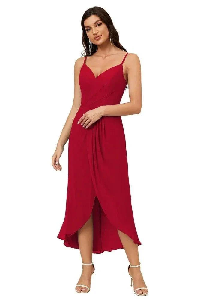 Numbersea Spaghetti Chiffon V Neck Bridesmaid Dress Mid-Length Slit Formal Prom Dress Homecoming Dress 2803 - Image 41