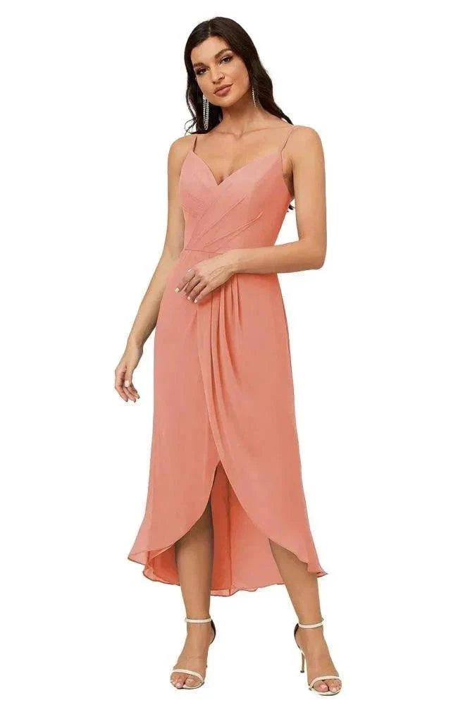 Numbersea Spaghetti Chiffon V Neck Bridesmaid Dress Mid-Length Slit Formal Prom Dress Homecoming Dress 2803 - Image 5