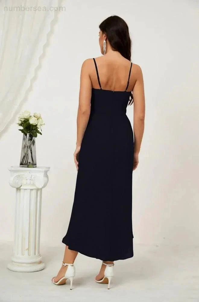 Numbersea Spaghetti Chiffon V Neck Bridesmaid Dress Mid-Length Slit Formal Prom Dress Homecoming Dress 2803 - Image 53