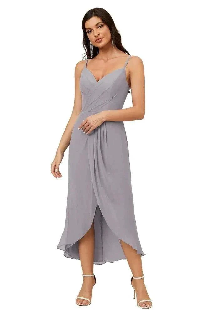 Numbersea Spaghetti Chiffon V Neck Bridesmaid Dress Mid-Length Slit Formal Prom Dress Homecoming Dress 2803 - Image 62