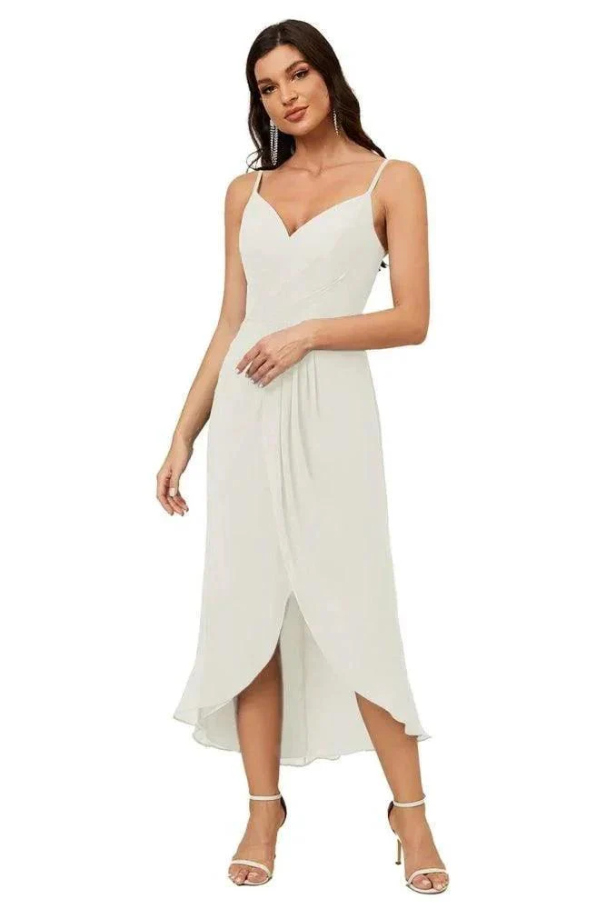 Numbersea Spaghetti Chiffon V Neck Bridesmaid Dress Mid-Length Slit Formal Prom Dress Homecoming Dress 2803 - Image 84