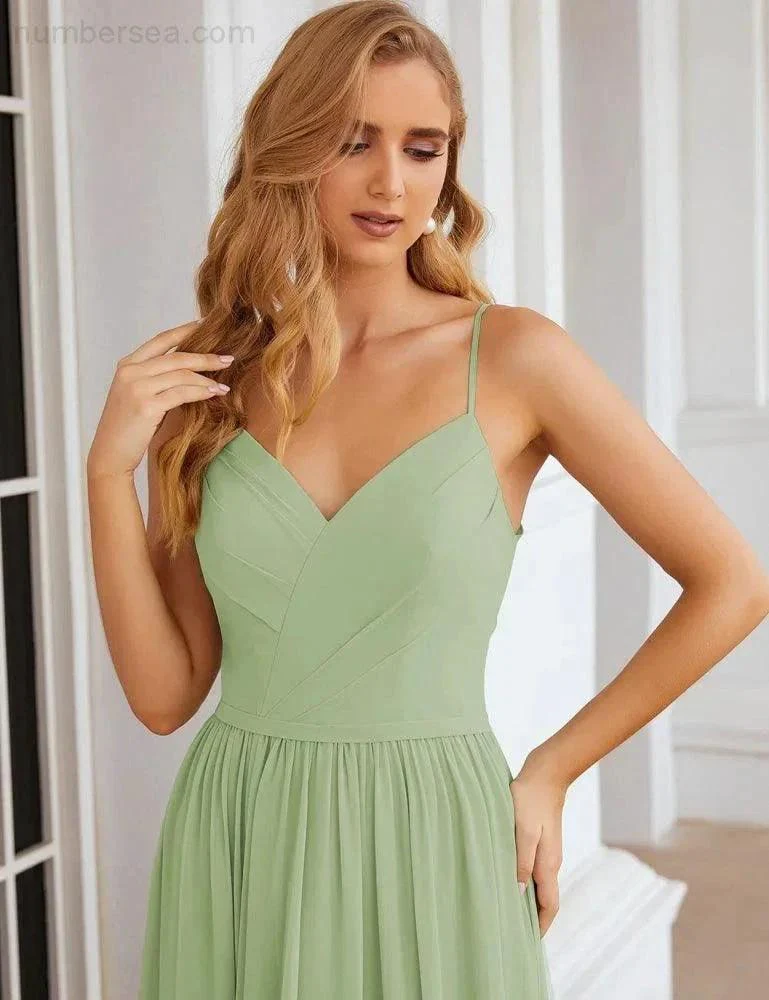 Numbersea Spaghetti Strap Bridesmaid Dresses Long Formal Party Prom Gowns 28060 - Image 44
