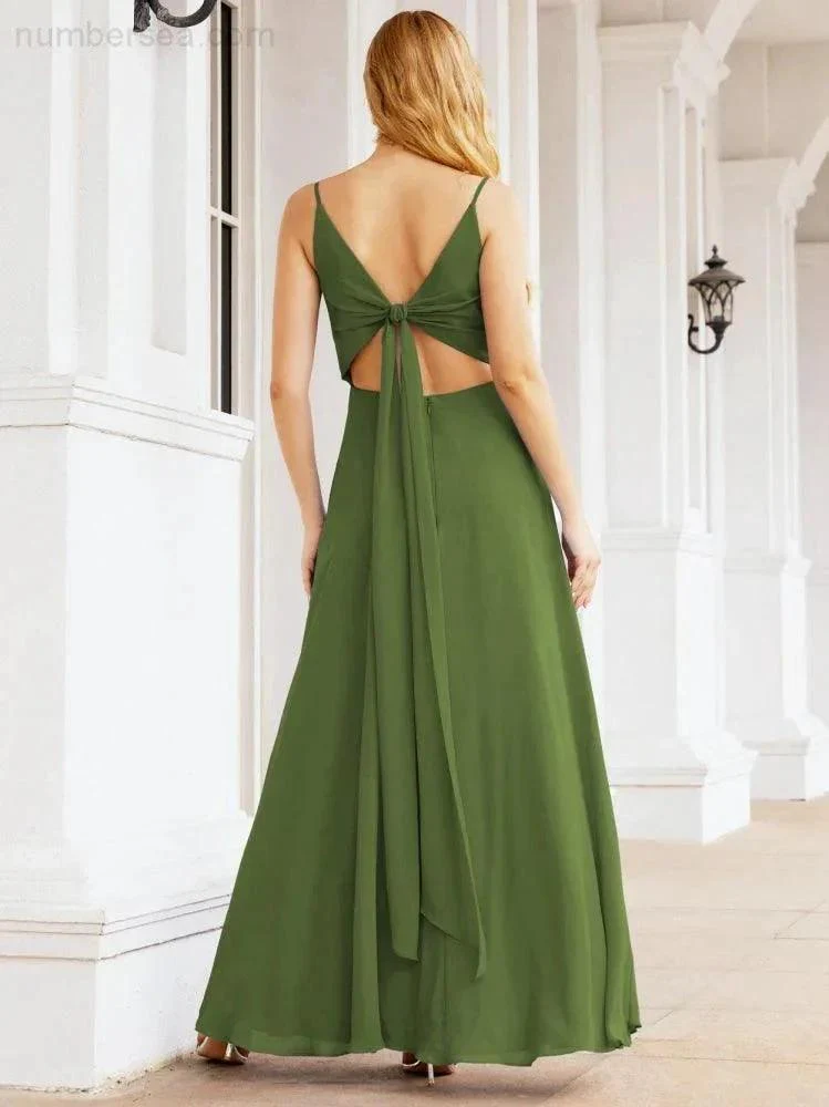 Numbersea Spaghetti Strap Bridesmaid Dresses V Neck Butterfly Back Fromal Evening Party Prom Gown 28036 - Image 14