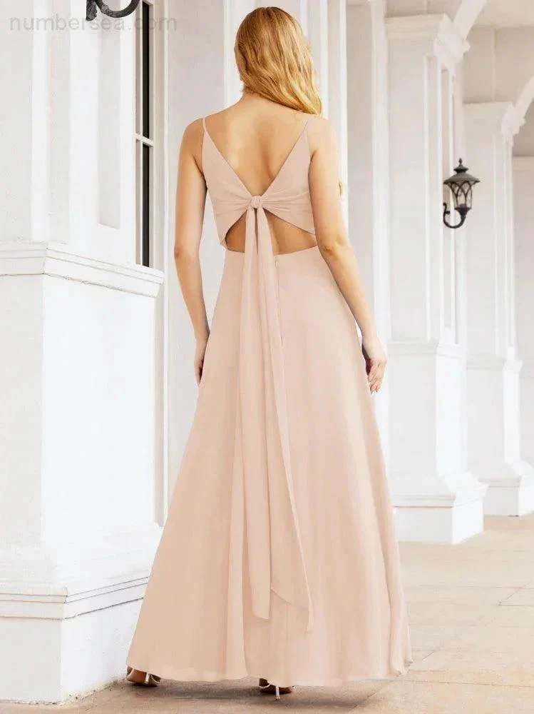 Numbersea Spaghetti Strap Bridesmaid Dresses V Neck Butterfly Back Fromal Evening Party Prom Gown 28036 - Image 16