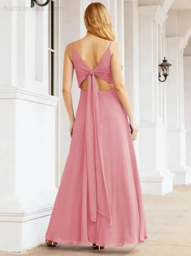 Numbersea Spaghetti Strap Bridesmaid Dresses V Neck Butterfly Back Fromal Evening Party Prom Gown 28036 - Image 22