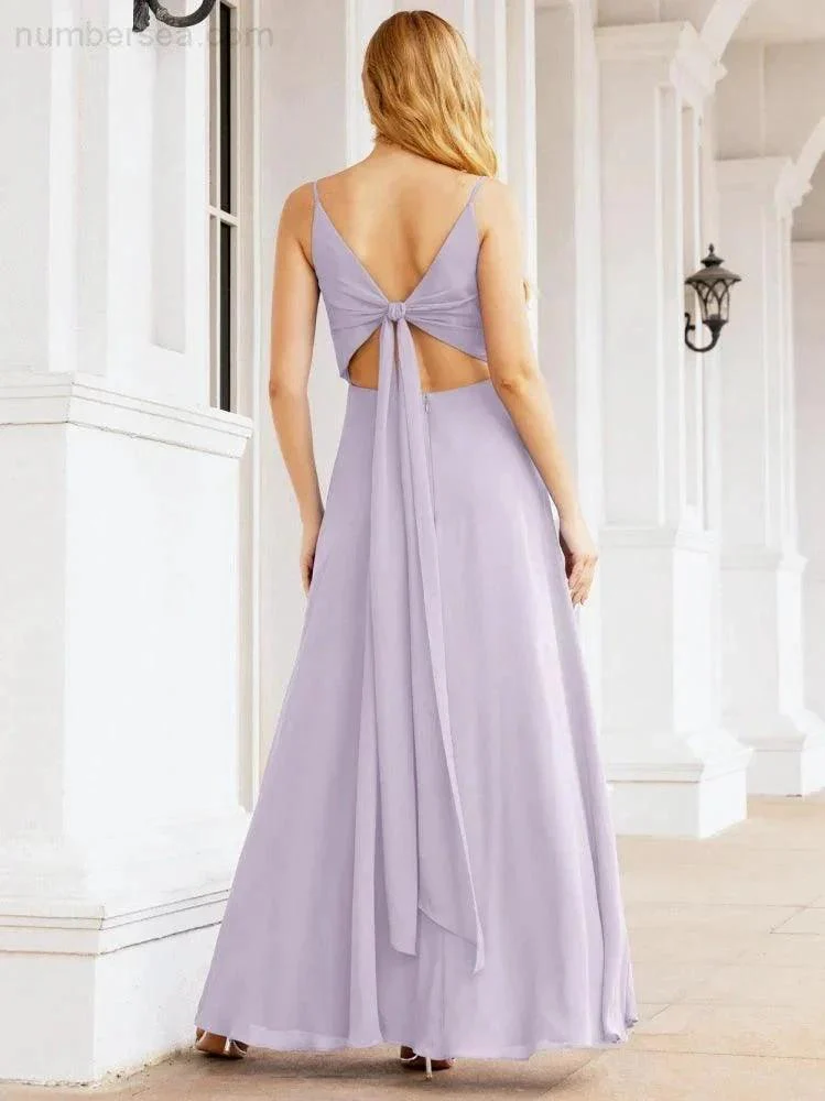 Numbersea Spaghetti Strap Bridesmaid Dresses V Neck Butterfly Back Fromal Evening Party Prom Gown 28036 - Image 28