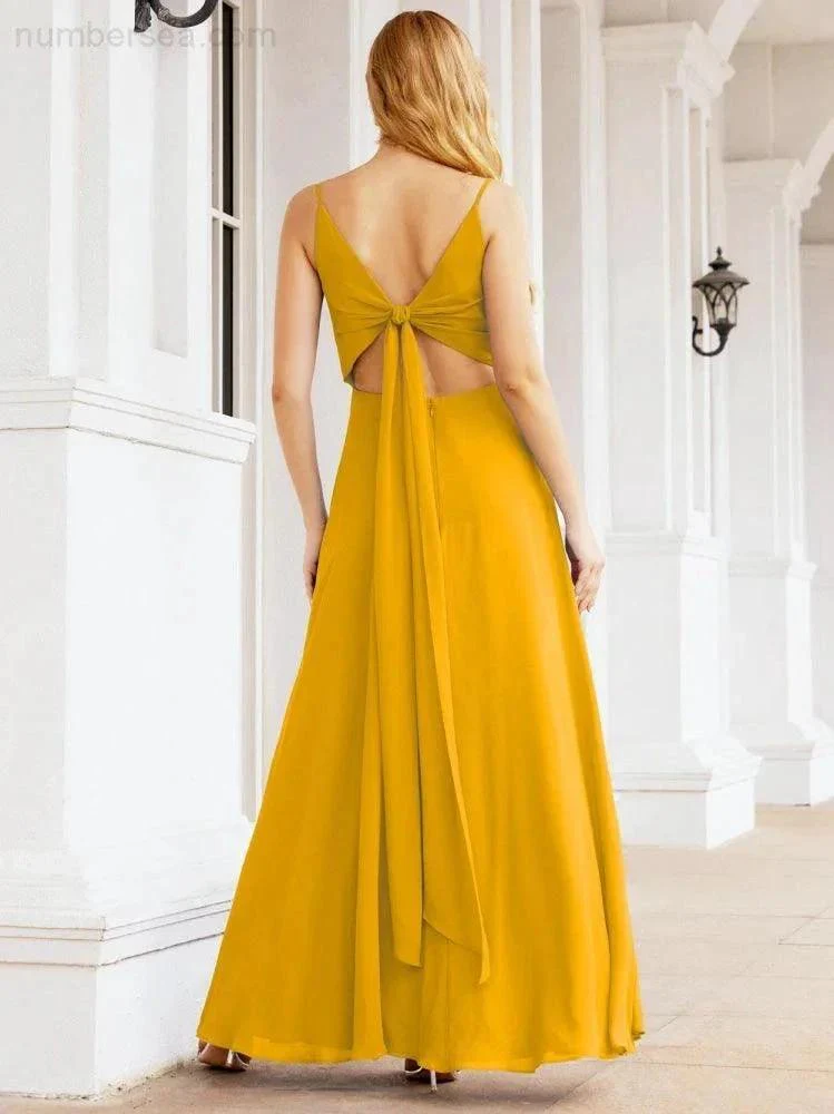 Numbersea Spaghetti Strap Bridesmaid Dresses V Neck Butterfly Back Fromal Evening Party Prom Gown 28036 - Image 4