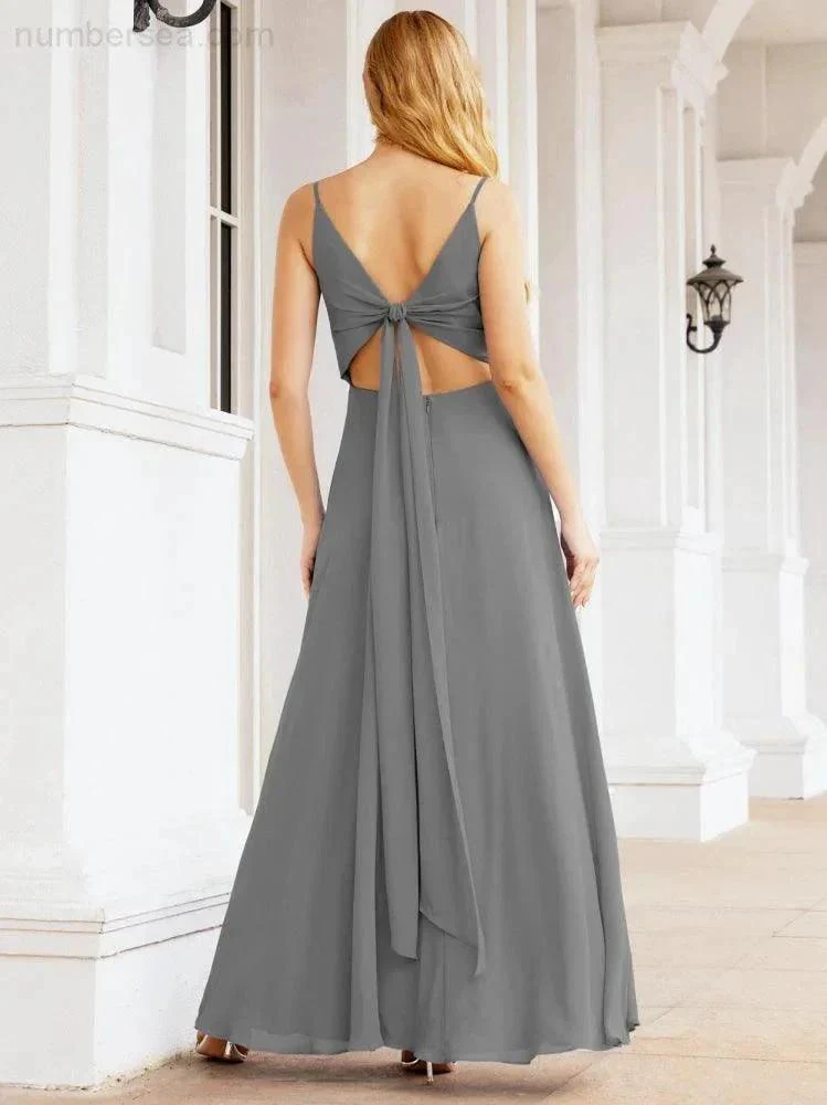 Numbersea Spaghetti Strap Bridesmaid Dresses V Neck Butterfly Back Fromal Evening Party Prom Gown 28036 - Image 40