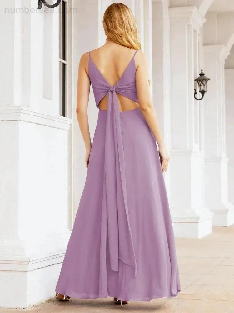 Numbersea Spaghetti Strap Bridesmaid Dresses V Neck Butterfly Back Fromal Evening Party Prom Gown 28036 - Image 42